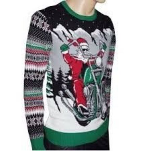 Ugly Christmas Sweater Men's XL Biker Santa Low Rider Motorcycle Funny Party - Picture 3 of 5